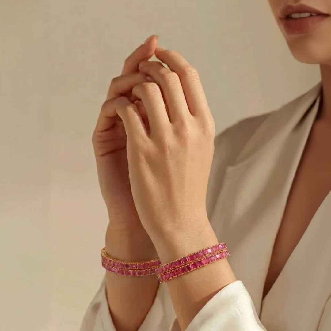 Eloura's Ruby Crimson Eternity Square-Cut Bangles - E106DK