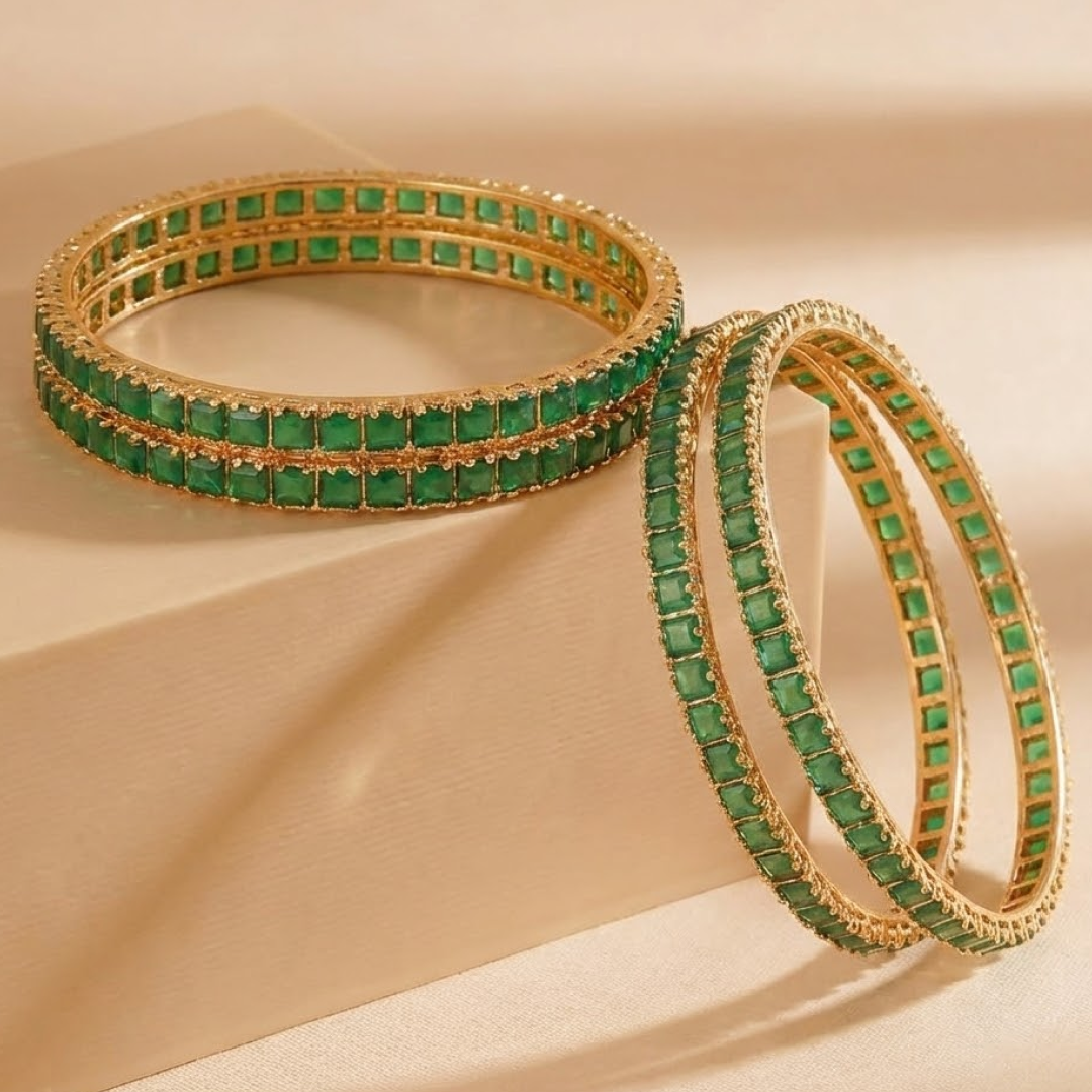 Eloura's Emerald Elegance: The Signature Green Eternity Bangle Set - E107DK