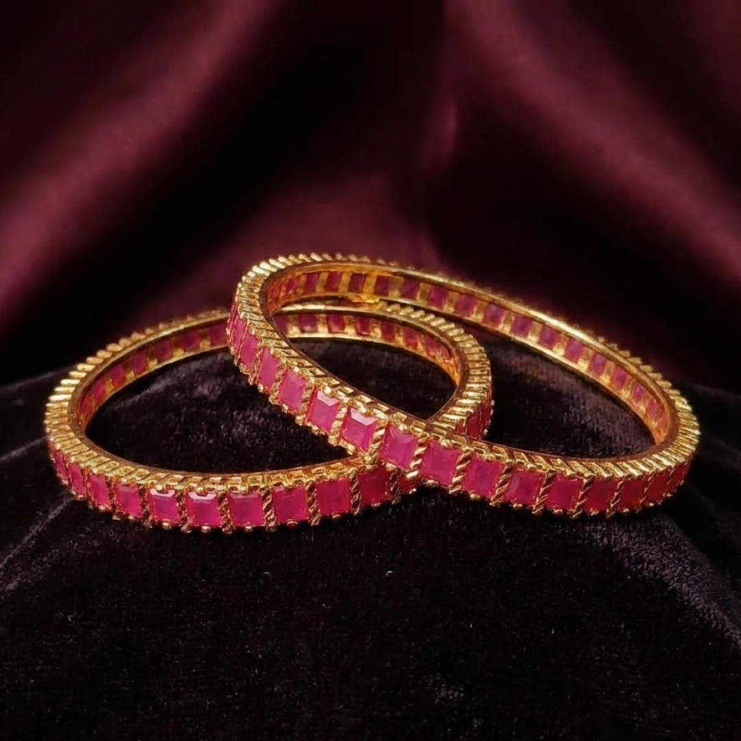 Eloura's The Emerald-Cut Ruby Bangle Set - E108DK