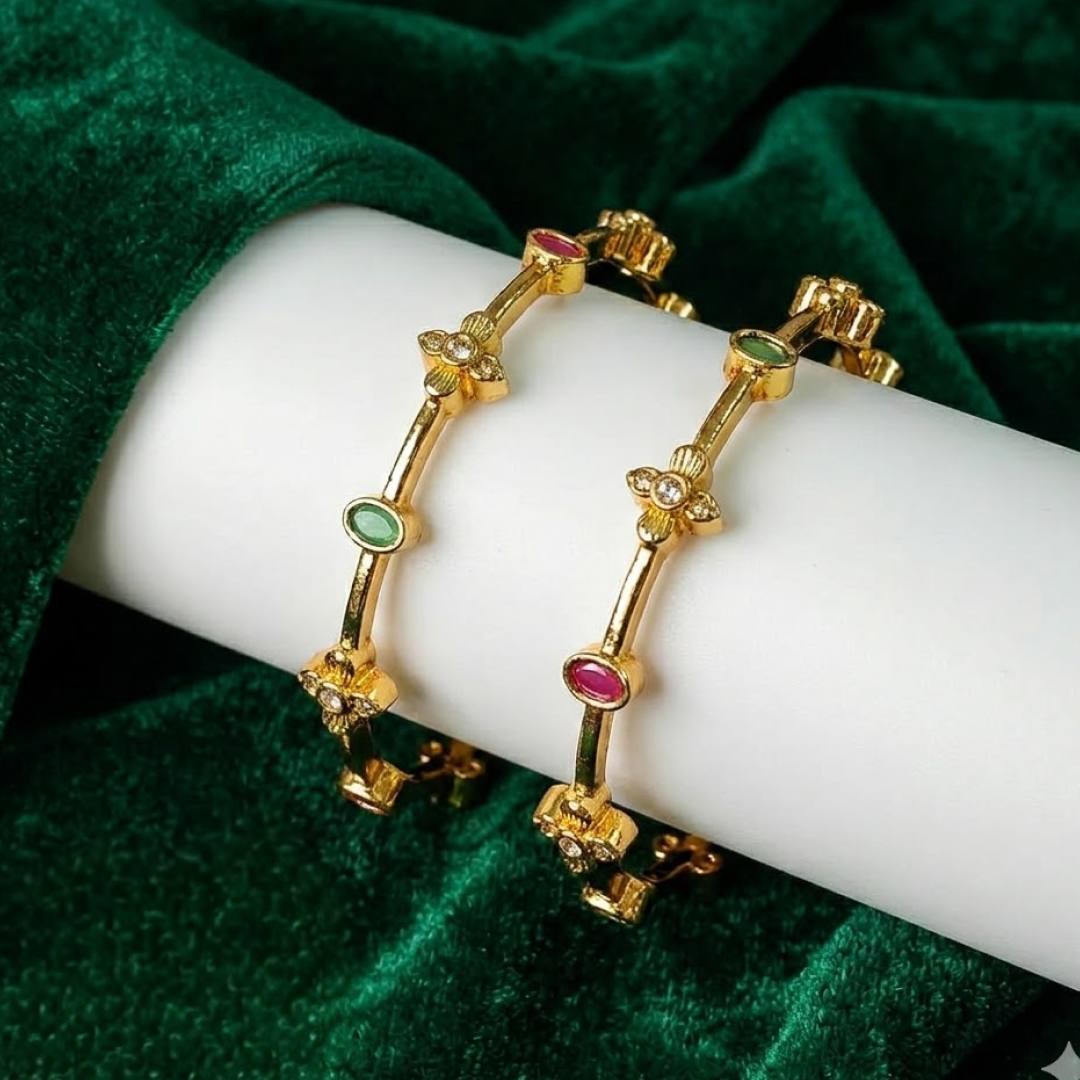 Eloura's Glistening Floral Stone-Studded Sleek Bangles - E112DK