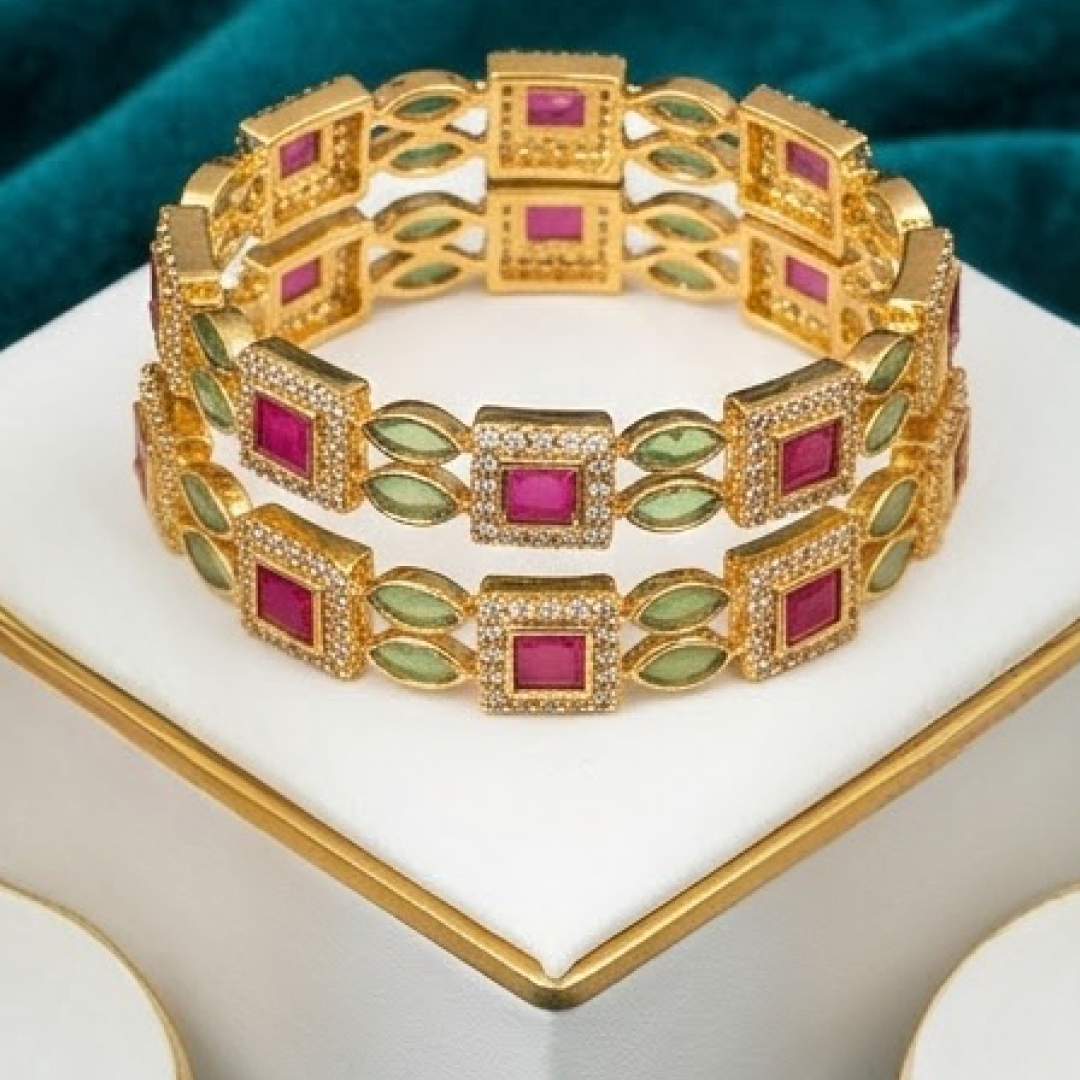 Eloura's 'Petal & Frame' Ruby and Emerald Festive Bangles - E119DK