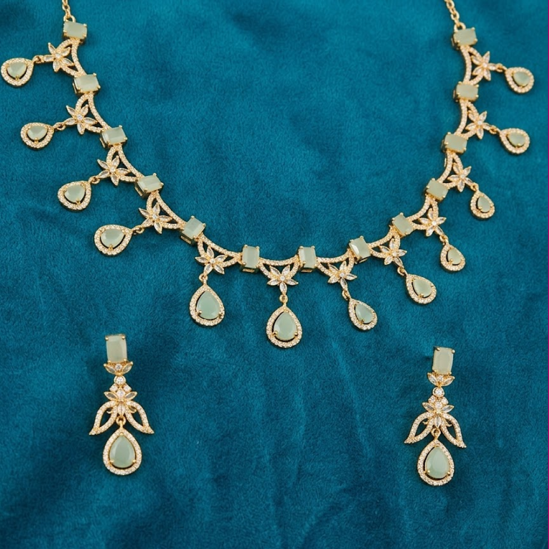 Eloura's Ethereal Mint Green & Gold Floral Neck Set - E602DK