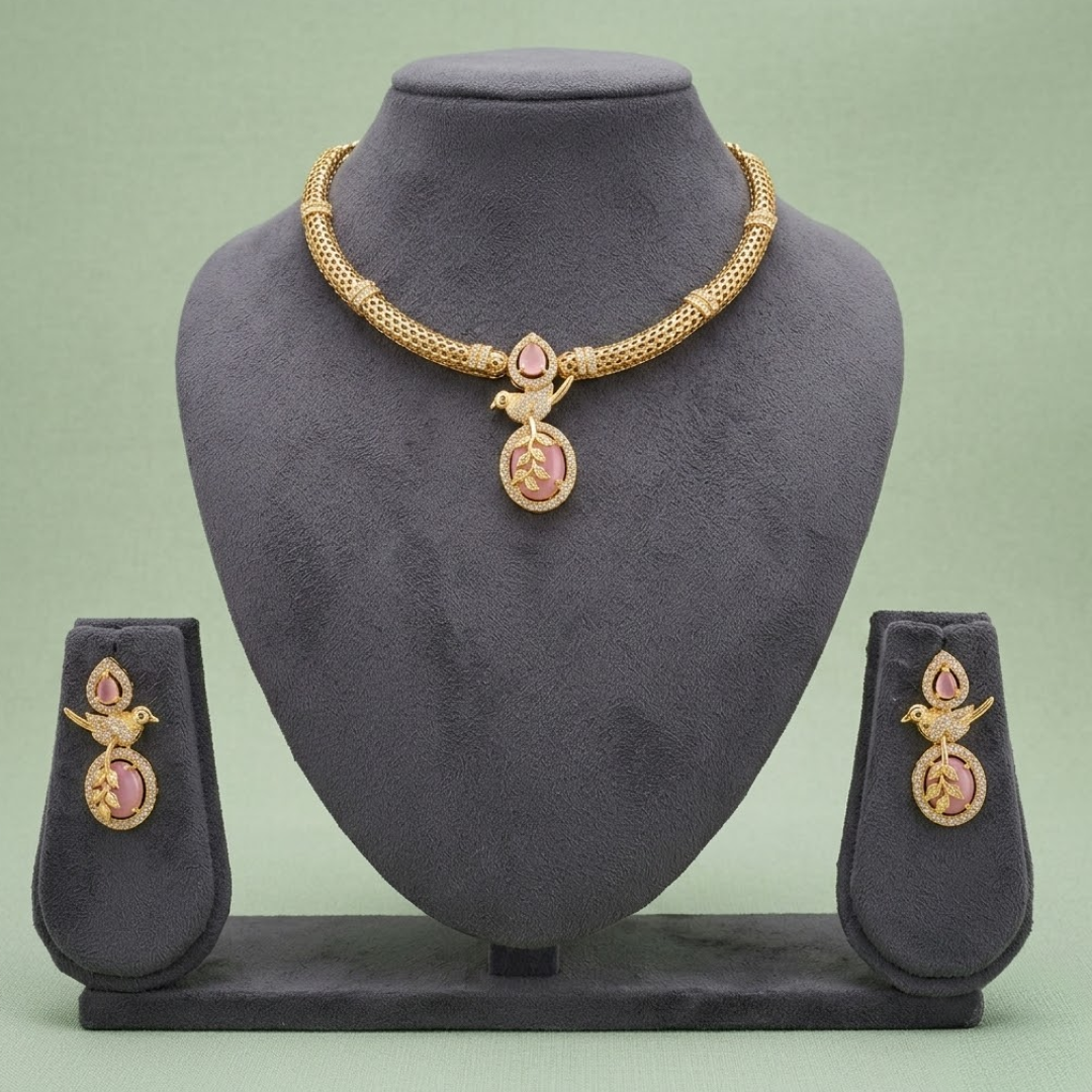Eloura's  Pastel Pink Bird Motif Neck Set - E631DK