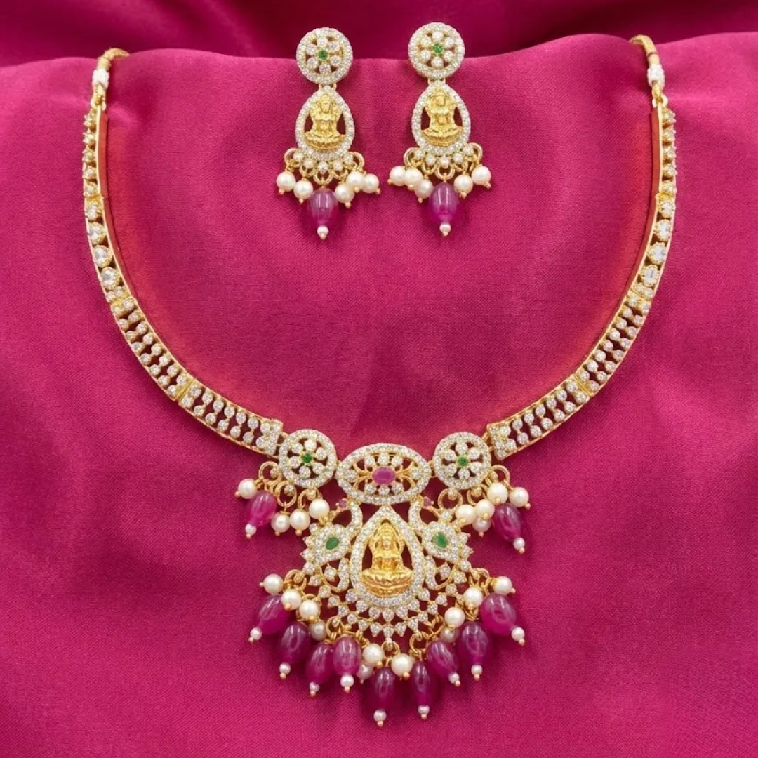 Eloura's Pink Temple Grace' Necklace set - E658DK